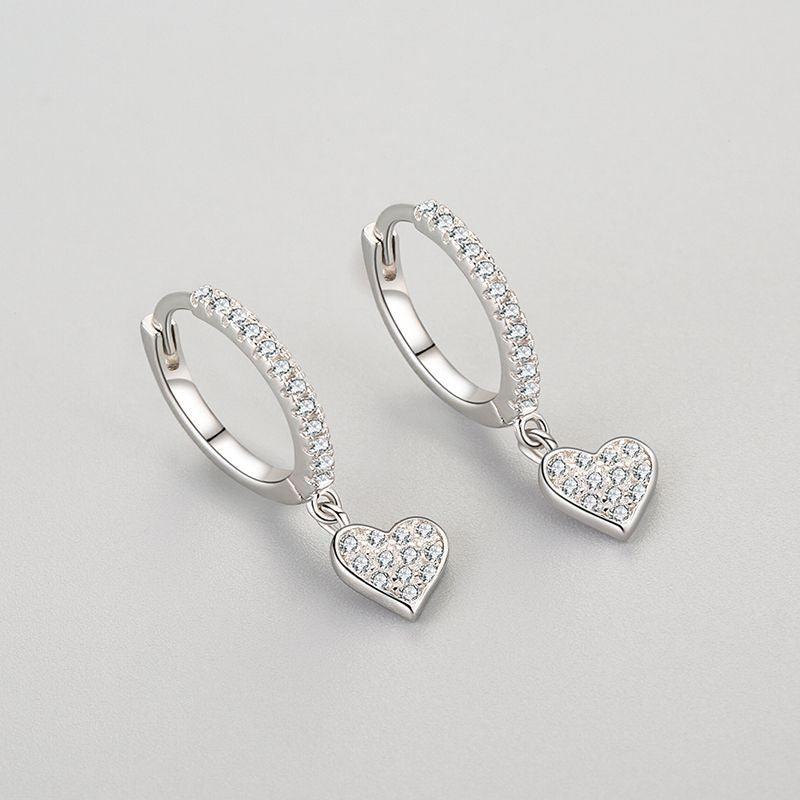 S925 Sterling Silver Heart-shaped Diamond Earrings - BUNNY BAZAR