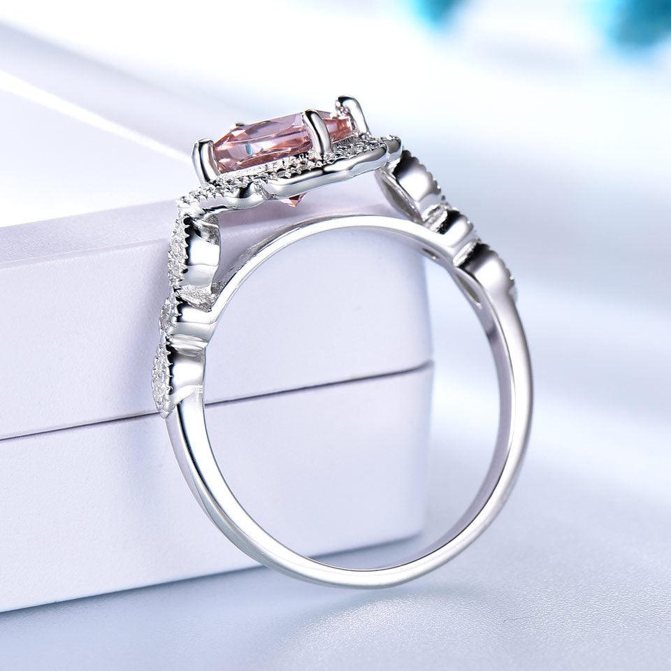 BB-77 Valentine's Day Luxury Morganite Sterling Silver Ring - BUNNY BAZAR