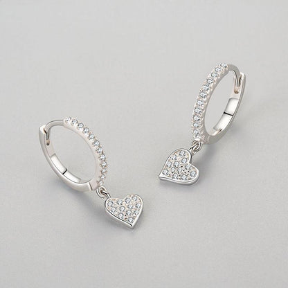 S925 Sterling Silver Heart-shaped Diamond Earrings - BUNNY BAZAR