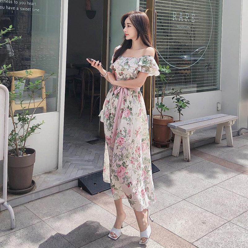 Women's Elegant Bohemian Print Resort Style One Shoulder Dress - BUNNY BAZAR