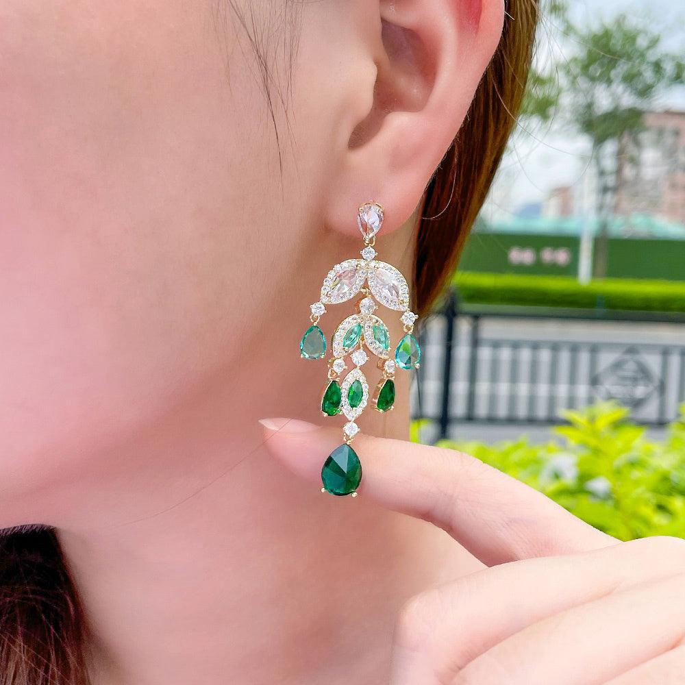 Industries Color Water Drop Zircon Tassel Earrings - BUNNY BAZAR