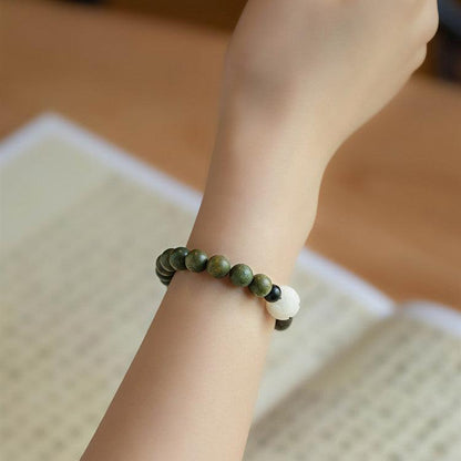 Female Green Sandalwood Buddha Beads White Bodhi Lotus Bracelet Ethnic Style - BUNNY BAZAR