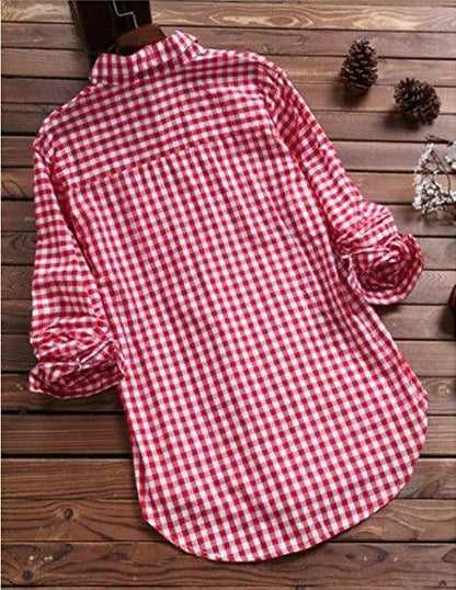 New Style Plaid Lapel Long-sleeved Retro Shirt Button - BUNNY BAZAR