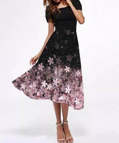 Mesh Piece High Waist Swing Skirt Small Floral Print Party Dress Skirt - BUNNY BAZAR