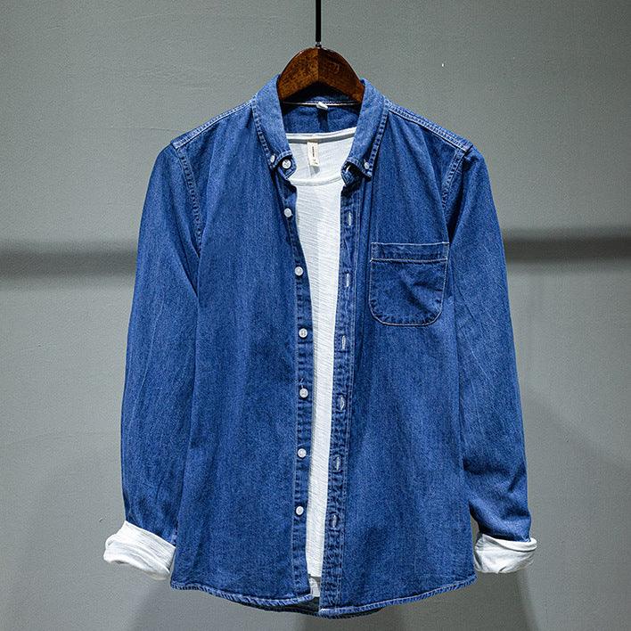 Solid Color Long-sleeved Denim Shirt Jacket Men - BUNNY BAZAR