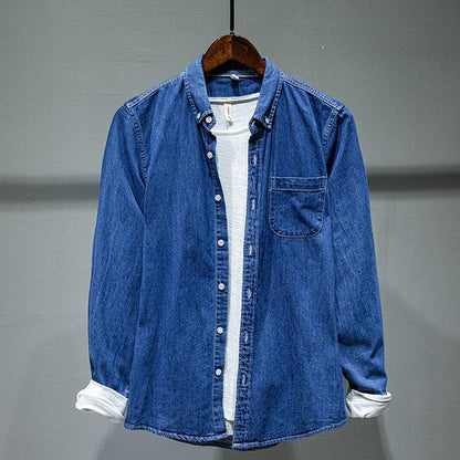 Solid Color Long-sleeved Denim Shirt Jacket Men - BUNNY BAZAR