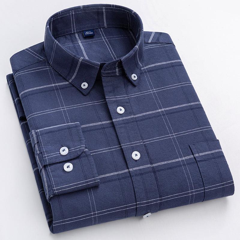 Men's All-match Cotton Plaid Long-sleeved Shirt - BUNNY BAZAR