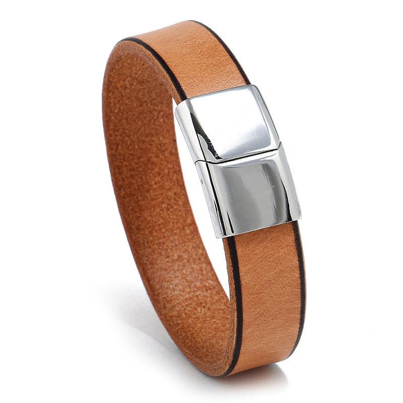 Fashion Cowhide Stainless Steel Leather Bracelet For Men - BUNNY BAZAR