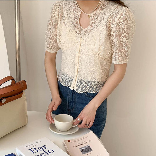 French Sweet And Elegant Temperament Lace Lace Shirt Women - BUNNY BAZAR