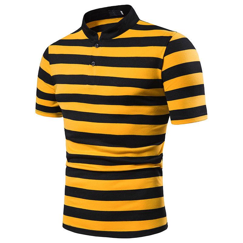 Men's Polo Fashion Thick Stripes Men's Casual Stand-Up Collar Short-Sleeved Polo Shirt - BUNNY BAZAR