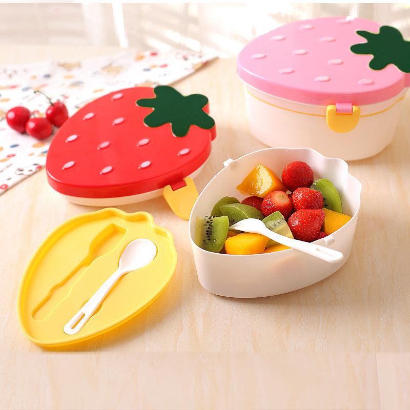 Strawberry Plastic Lunch Box Double-layer Food Grade Fast Food Lunch Box - BUNNY BAZAR