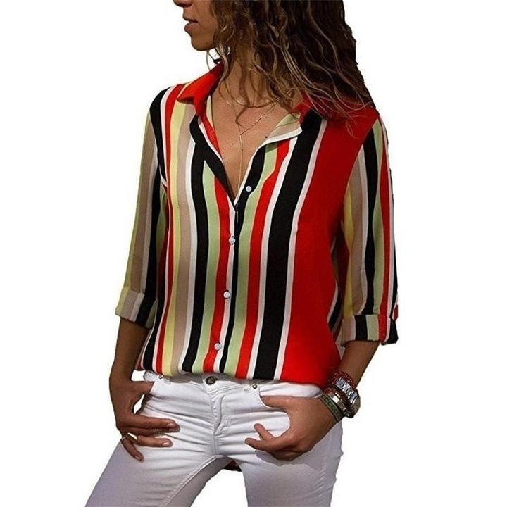 Summer New Style Retro Printing Lapel Long Sleeved Blouse Shirt Women - BUNNY BAZAR