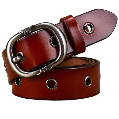 Ladies Belt Leather Belt Fashion Two-layer Cowhide Alloy Pin Buckle Belt - BUNNY BAZAR