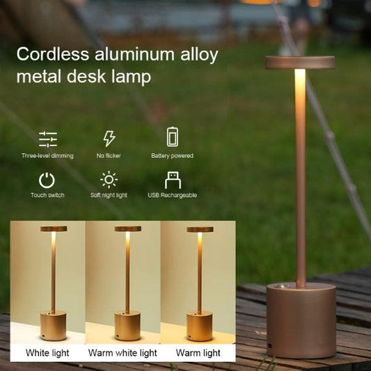 LED Aluminum Alloy Waterproof Rechargeable Desk Lamp Touch Dimming Metal Table Lamps For Bar Living Room Reading Camping Light - BUNNY BAZAR