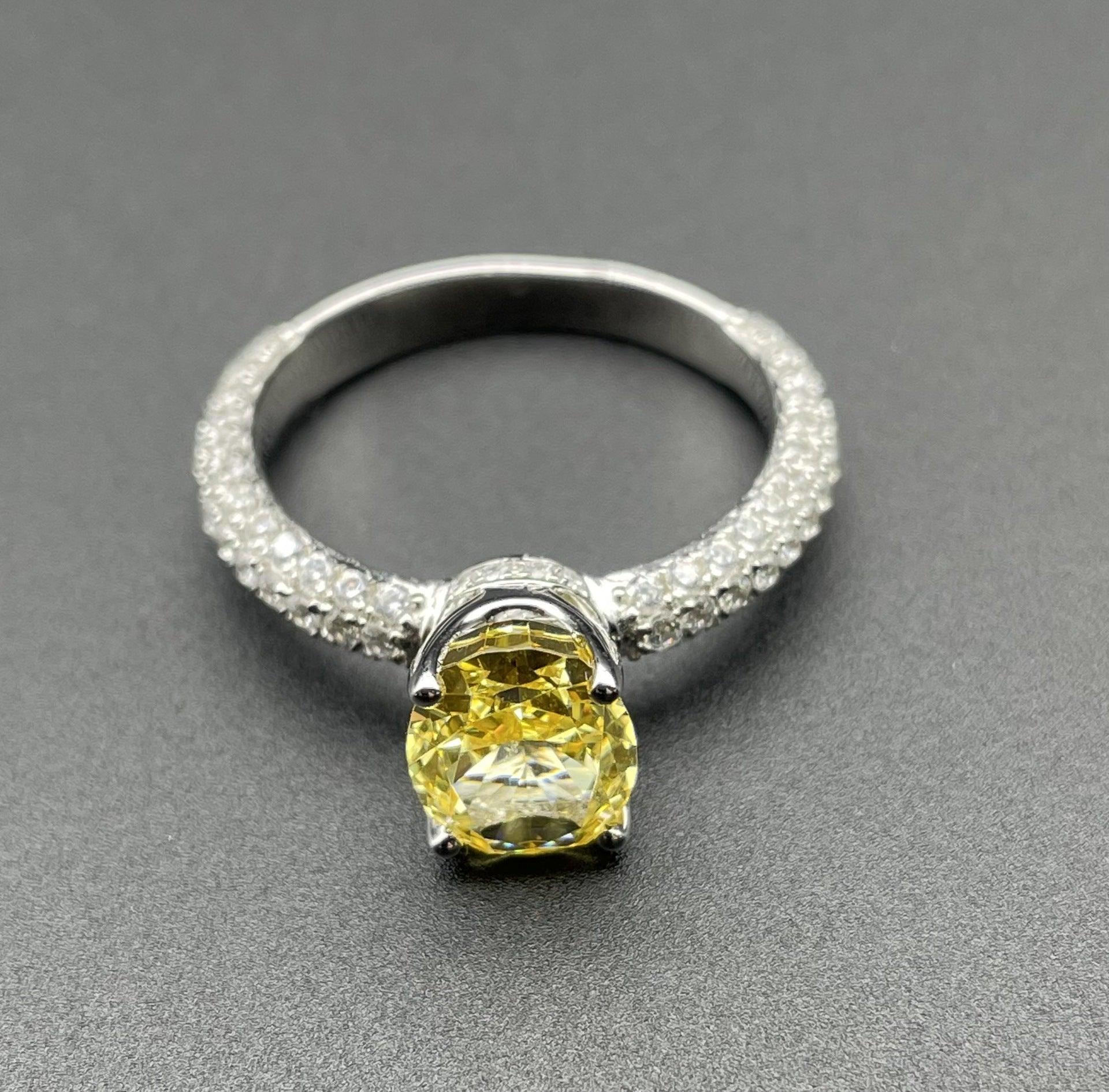 S925 Silver Cubic Zirconia Yellow Simple Elegant Ring Women - BUNNY BAZAR