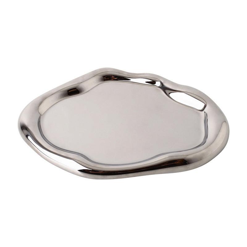 Ins Creative Decoration Dessert Tray Storage Light Luxury Silver Ceramic Jewelry Dessert Decoration Tray - BUNNY BAZAR