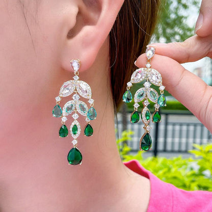 Industries Color Water Drop Zircon Tassel Earrings - BUNNY BAZAR