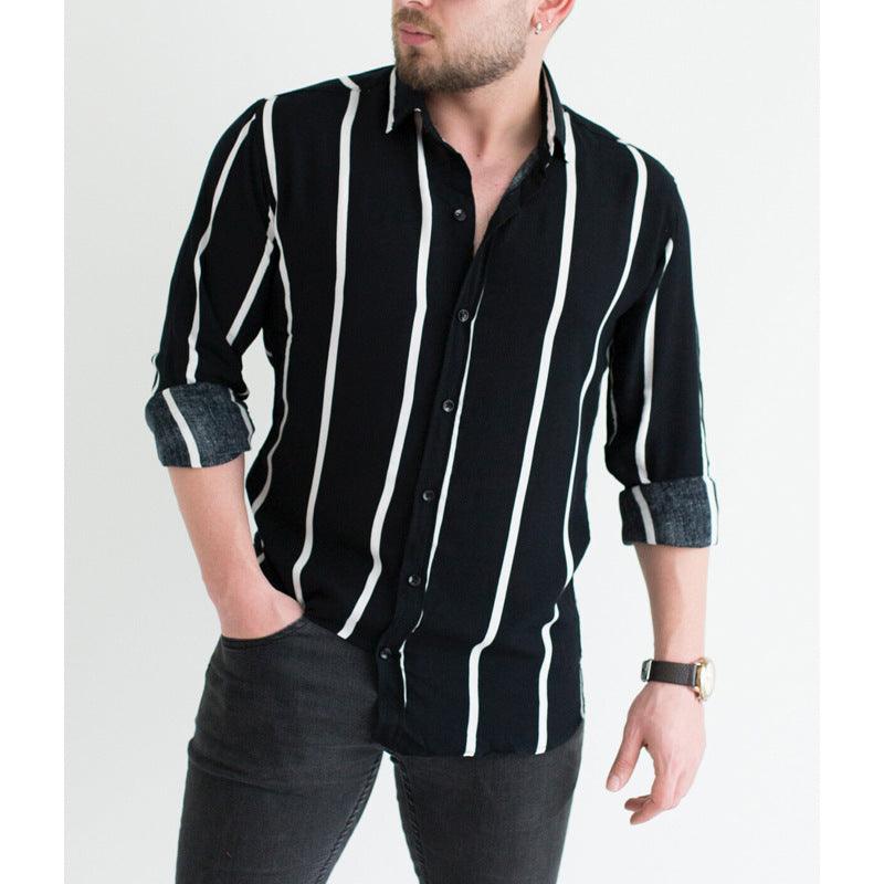 Men's Printed Striped Lapel Business Casual Shirt - BUNNY BAZAR