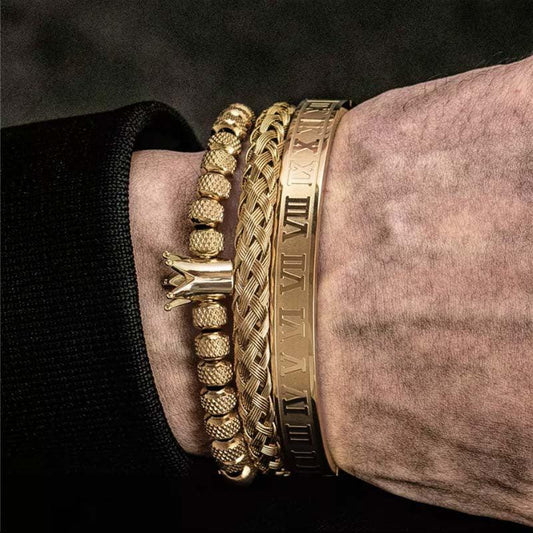 Luxury Roman Royal Crown Charm Bracelet Men Stainless Steel Geometry Pulseiras Men Adjustable Bracelets Couple Jewelry Gift - BUNNY BAZAR