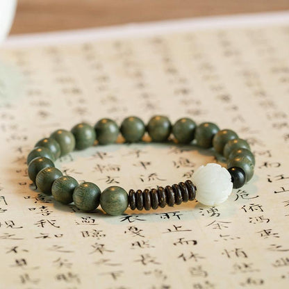 Female Green Sandalwood Buddha Beads White Bodhi Lotus Bracelet Ethnic Style - BUNNY BAZAR