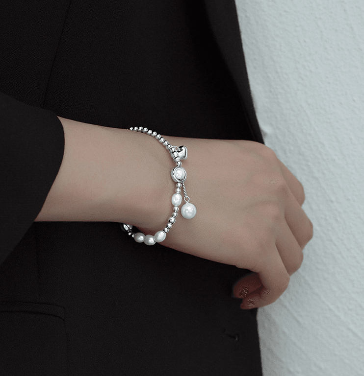 S925 Silver Pearl Light Bead Love Bracelet Temperament Heart Shape - BUNNY BAZAR