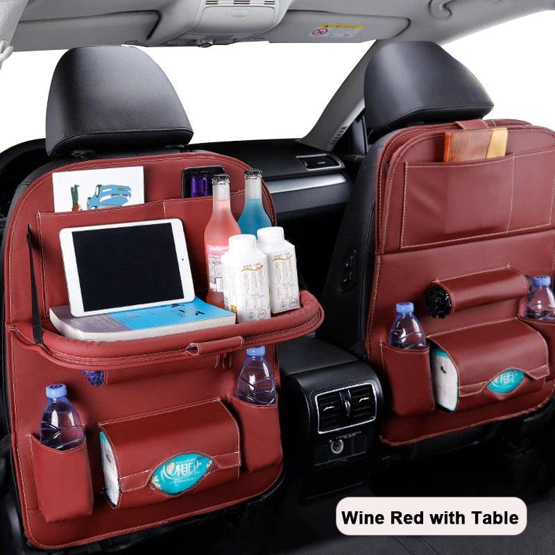 Car Seat Back Pu Leather Pad Bag Car Storage Organizer Foldable Table Tray Travel Storage Bag Auto Accessories - BUNNY BAZAR