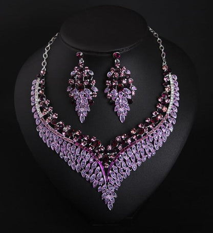 Full Rhinestone Color Clavicle Necklace Earrings Set Dress - BUNNY BAZAR