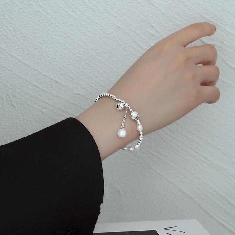 S925 Silver Pearl Light Bead Love Bracelet Temperament Heart Shape - BUNNY BAZAR