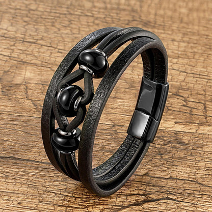 Leather Rope Bracelet Stainless Steel Buckle Multi Layer Leather Men - BUNNY BAZAR