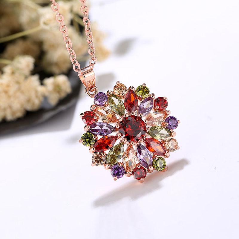 Trendy Rose Gold Zircon Jewelry Earrings Necklace Ring Three Piece Women's - BUNNY BAZAR