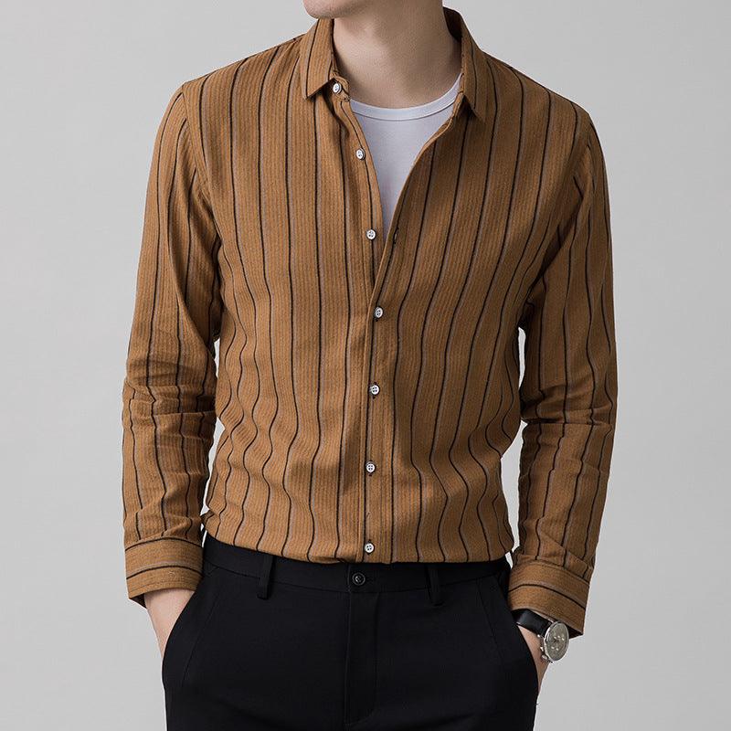 Spring And Autumn New Middle-aged And Young Men's Long-sleeved Striped Shirt Light Business - BUNNY BAZAR