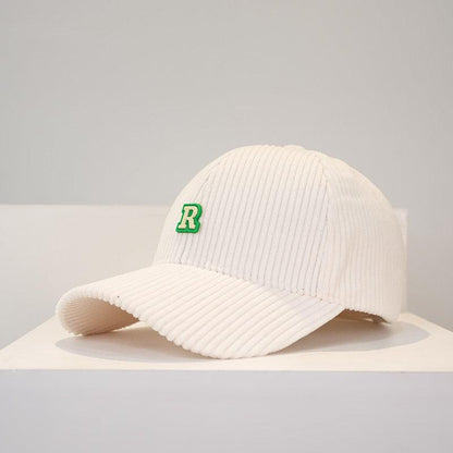 Women's Corduroy R Letter Baseball Cap Hat - BUNNY BAZAR