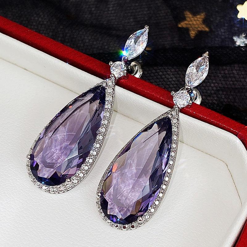 Micro-inlaid Purple Zircon Long Women Bridal Earrings - BUNNY BAZAR