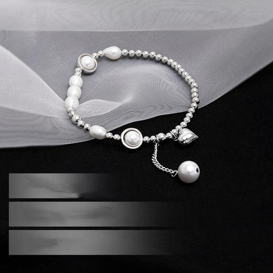 S925 Silver Pearl Light Bead Love Bracelet Temperament Heart Shape - BUNNY BAZAR