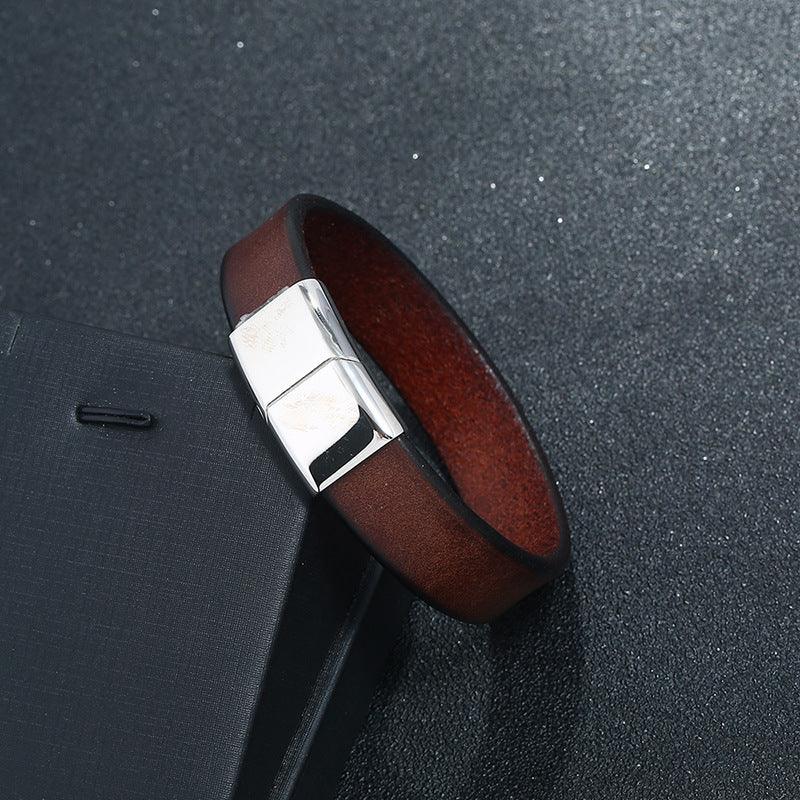 Fashion Cowhide Stainless Steel Leather Bracelet For Men - BUNNY BAZAR