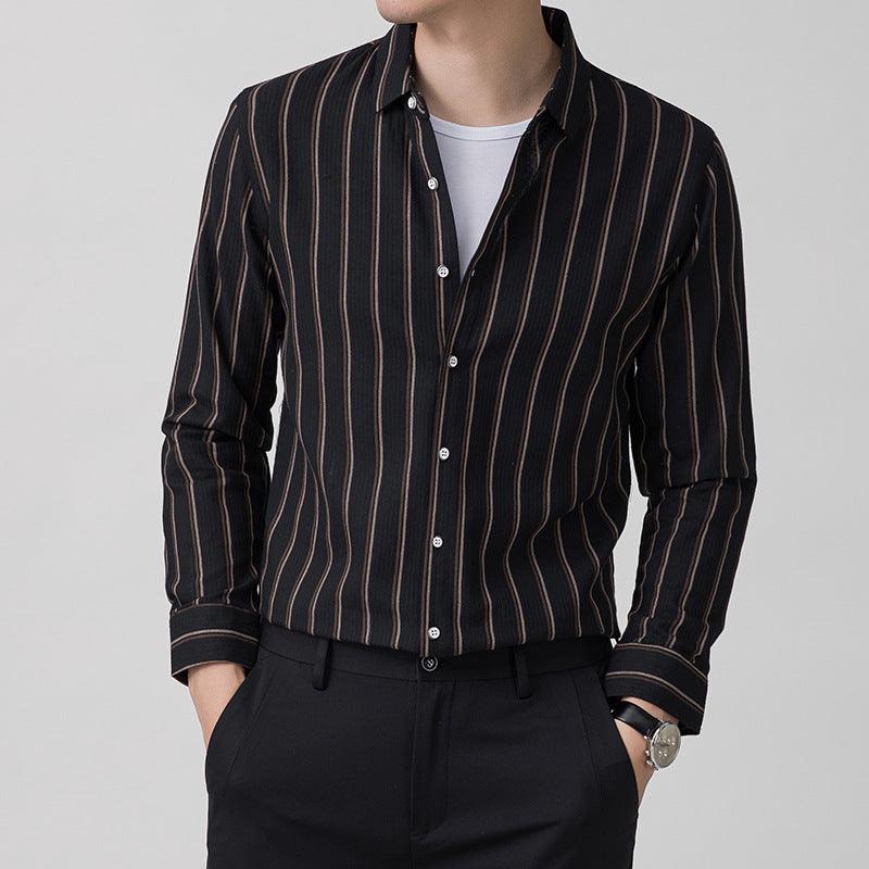 Spring And Autumn New Middle-aged And Young Men's Long-sleeved Striped Shirt Light Business - BUNNY BAZAR