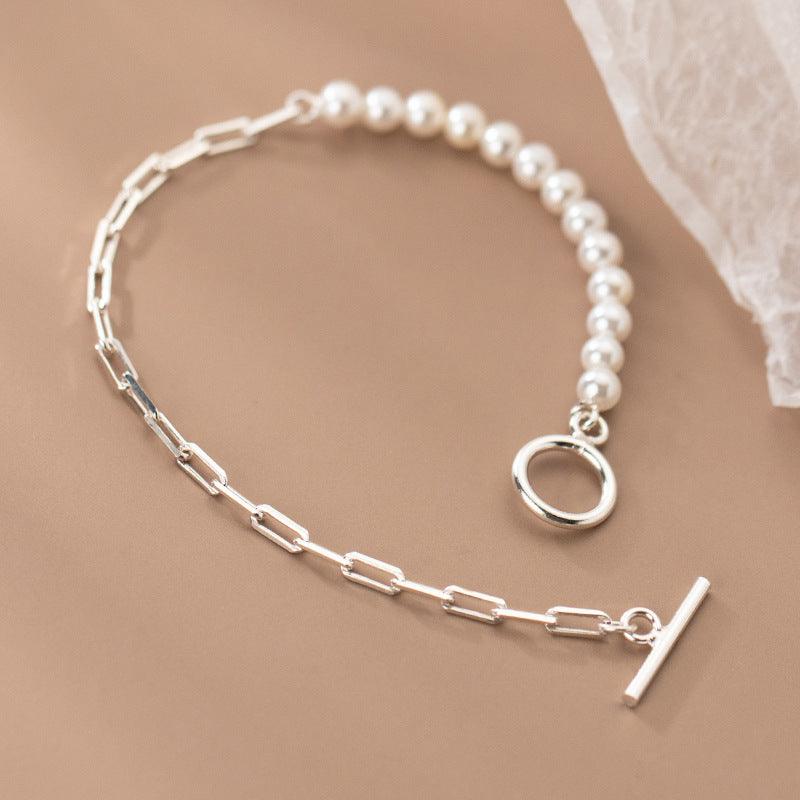 Silver Beads Synthetic Pearl Oval Cutout Bracelet - BUNNY BAZAR