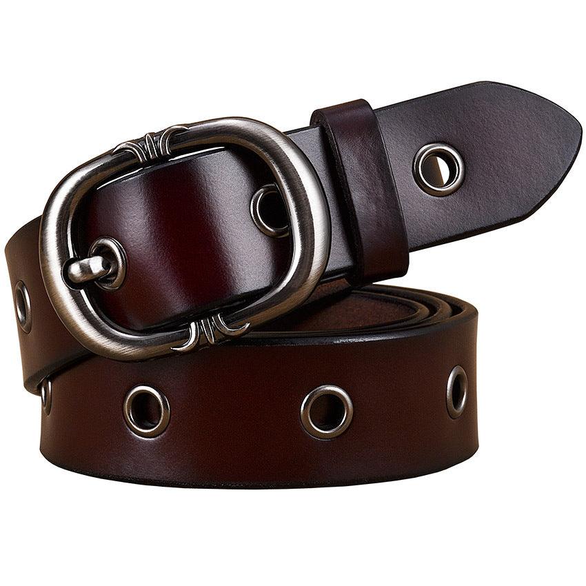 Ladies Belt Leather Belt Fashion Two-layer Cowhide Alloy Pin Buckle Belt - BUNNY BAZAR