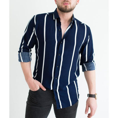 Men's Printed Striped Lapel Business Casual Shirt - BUNNY BAZAR