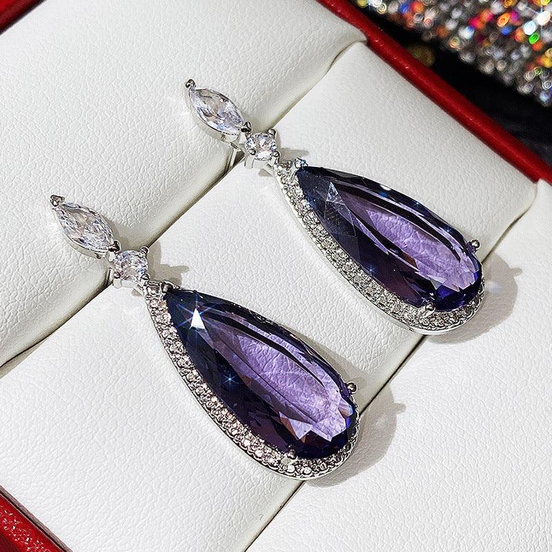 Micro-inlaid Purple Zircon Long Women Bridal Earrings - BUNNY BAZAR