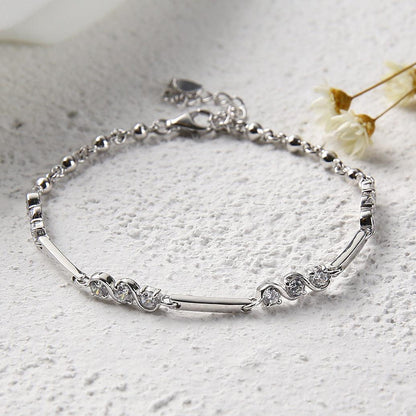 Sterling Silver Diamond Bracelet With Hearts And Arrows - BUNNY BAZAR