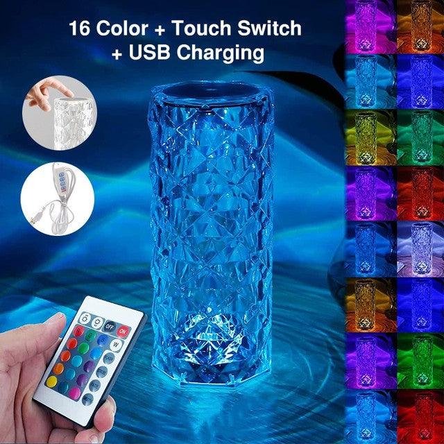 16 Colors LED Crystal Lamp Rose Light Touch Table Lamps Bedr - BUNNY BAZAR