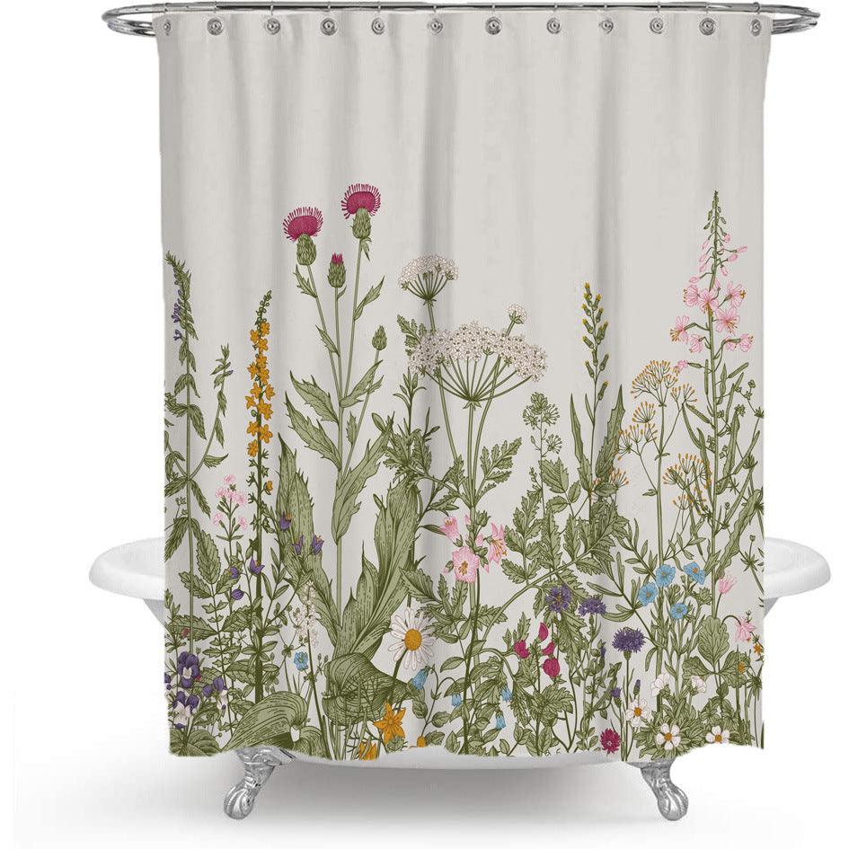 Color Floral Plant Shower Curtain Bathroom Curtain Polyester - BUNNY BAZAR