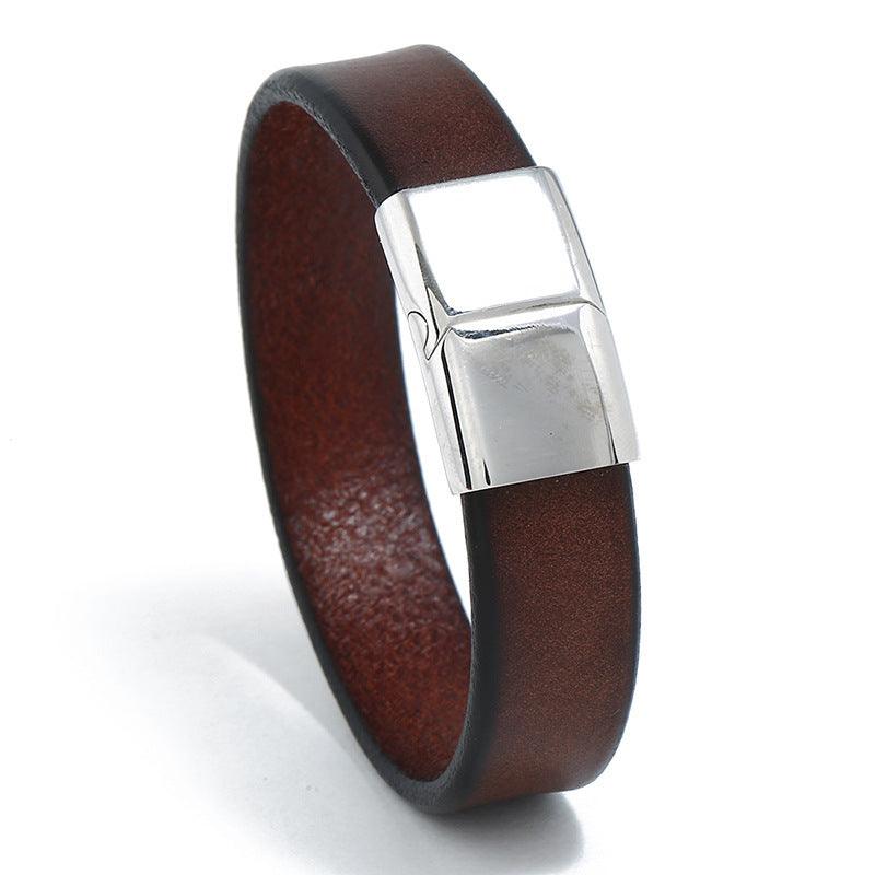 Fashion Cowhide Stainless Steel Leather Bracelet For Men - BUNNY BAZAR