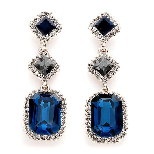 Long Geometric Square Crystal Earrings Gemstone Earrings - BUNNY BAZAR