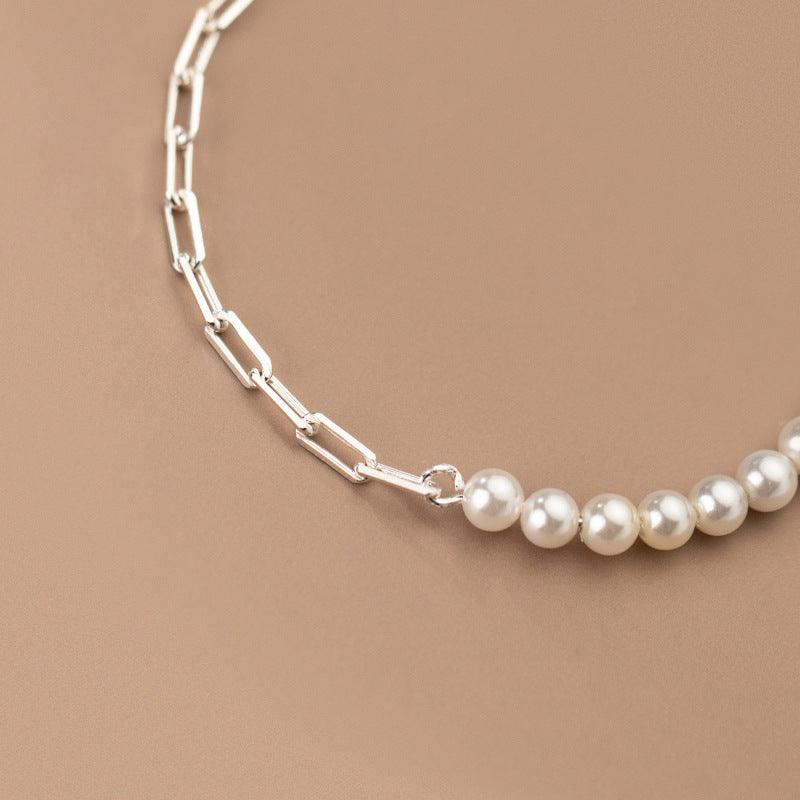 Silver Beads Synthetic Pearl Oval Cutout Bracelet - BUNNY BAZAR