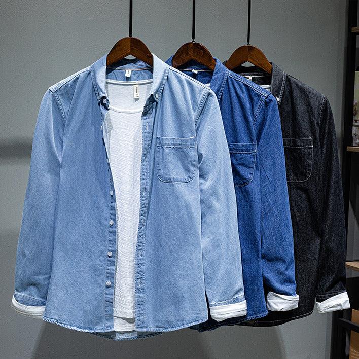 Solid Color Long-sleeved Denim Shirt Jacket Men - BUNNY BAZAR