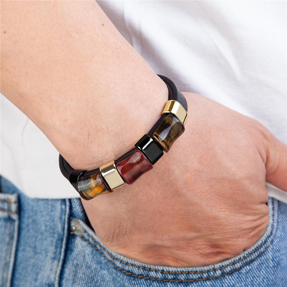 Fashion Natural Tiger Eye Men Stainless Steel Magnetic Buckle Bracelet - BUNNY BAZAR