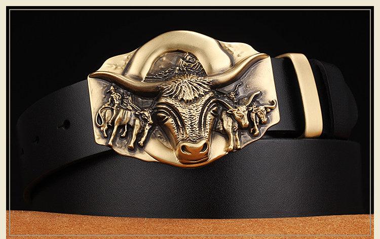 Cowhide Leather Belt With Copper Buckle - BUNNY BAZAR