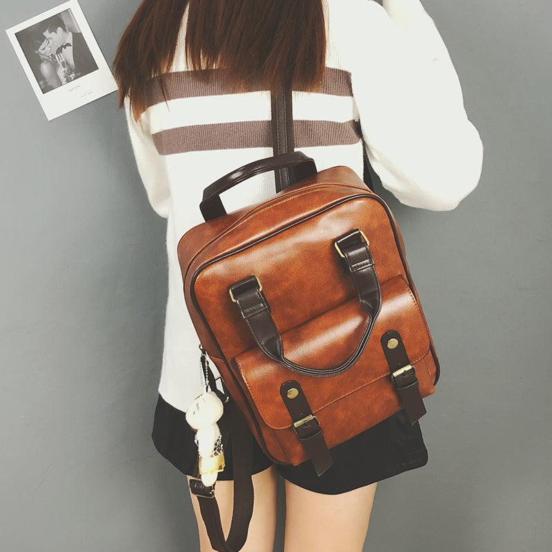 Women's Bag Retro British Backpack Student Schoolbag Pu Campus - BUNNY BAZAR